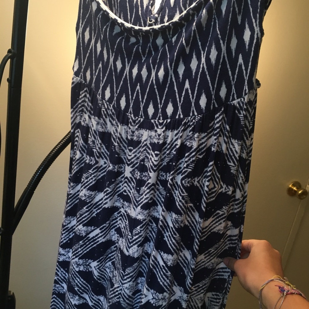Navy and White Strapless Maxi Dress - Guess - S